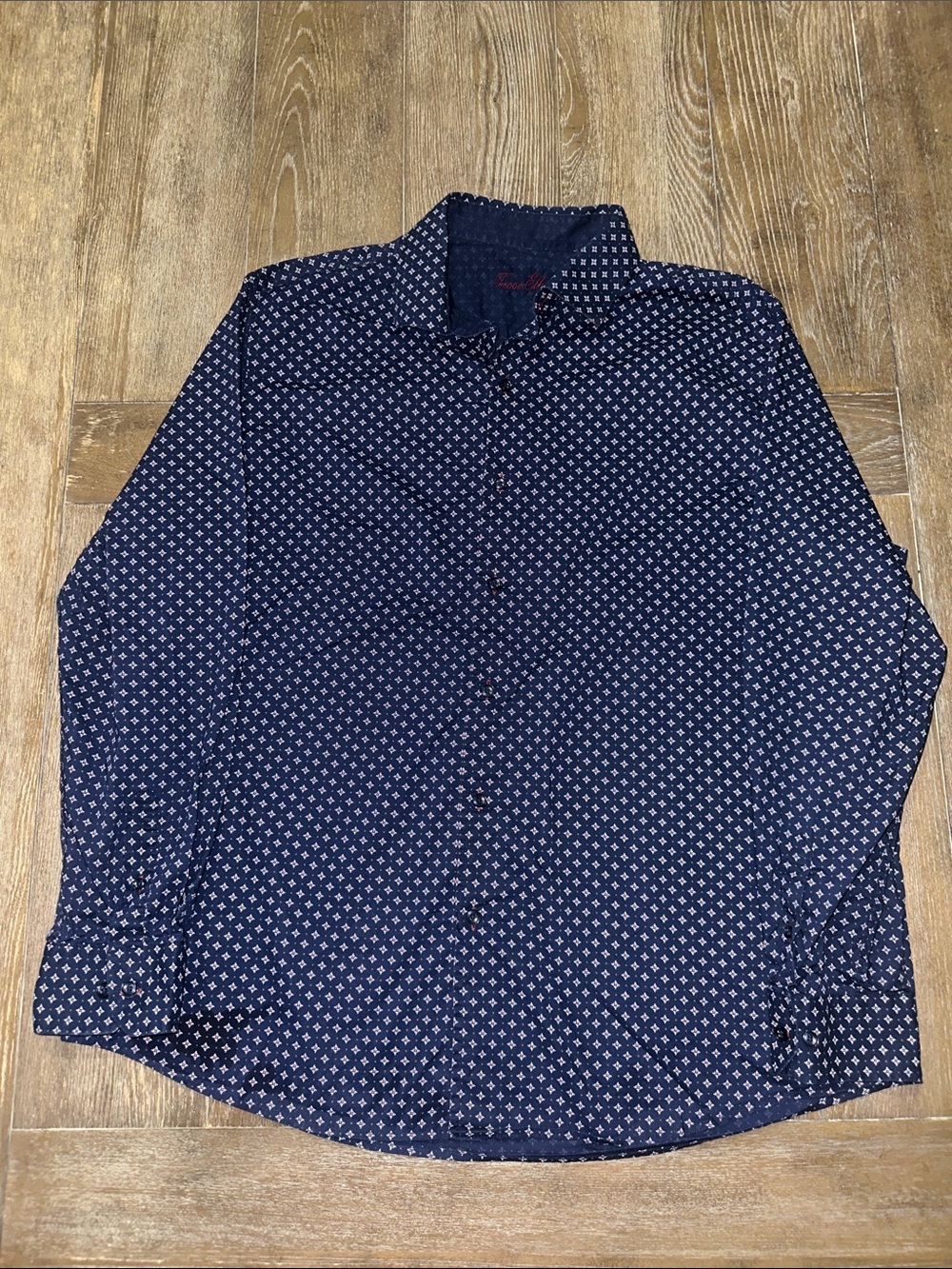 Tasso Elba Navy Blue Button-Up Shirt with Small Geometric Print Mens Size XL